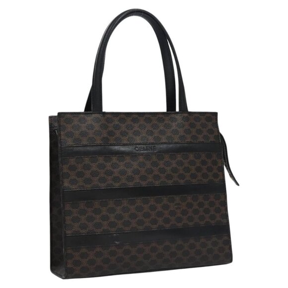 CELINE Macadam Canvas Hand Bag PVC Leather Black Brown Auth bs23202 - Picture 1 of 16